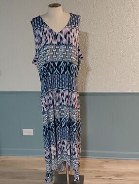 Lane Bryant Navy and White Printed V-Neck Maxi Dress